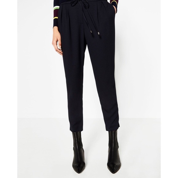 Zara Drawstring Basic Collection Black Pants - Picture 4 of 10